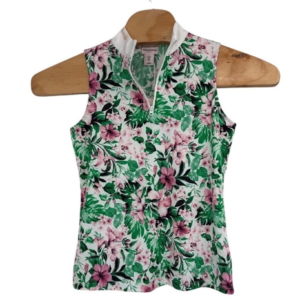 Tommy Bahama Golf Sleeveless Polo Top Shirt Pink Floral Tropical Sz S NWT